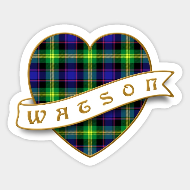 The WATSON Family Tartan Retro Heart & Ribbon Insignia Sticker by Plaidify